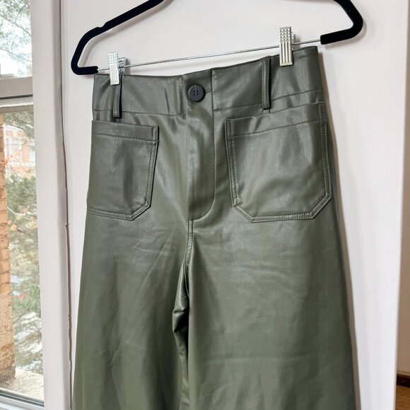 New Anthropologie The Colette Cropped Wide Leg Pants Maeve Faux Leather 29 Green - Picture 6 of 10